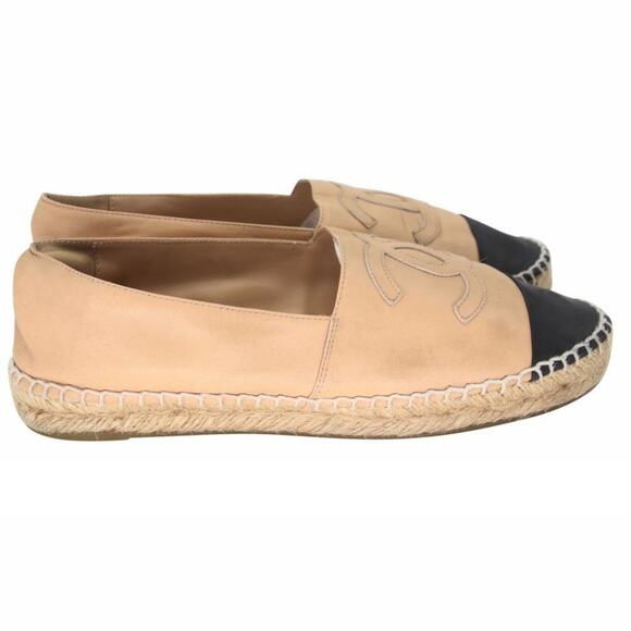 Chanel Espadrille 38 Stitch Leather Cap Toe Cc Flats CC-0402N-0095 - Picture 6 of 12